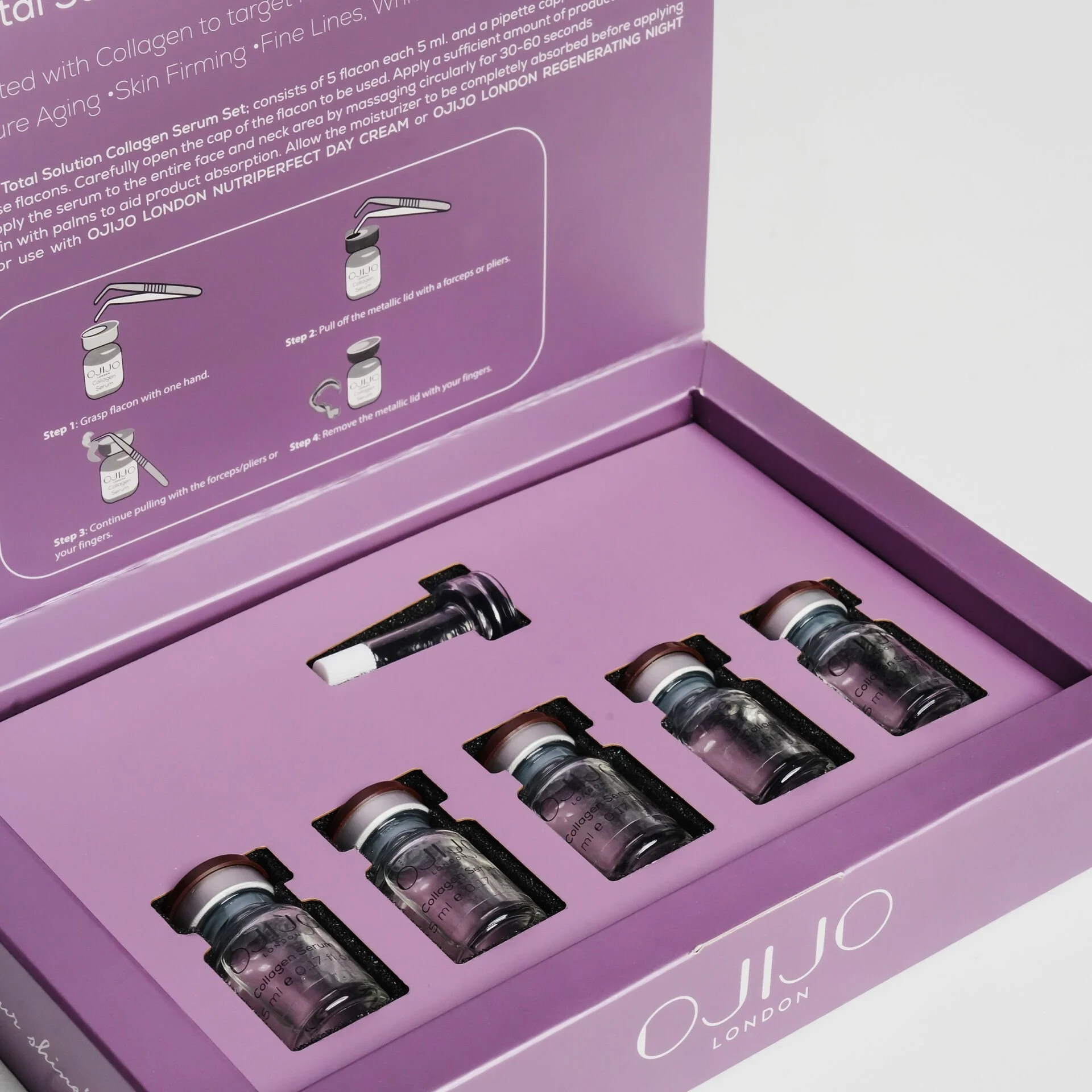 OJIJO LONDON Kırışıklık Karşıtı ve Elastikiyeti Destekleyen Kolajen Serum Seti 5 * 5 ml Flakon Ampul 25 ml - Görsel 5